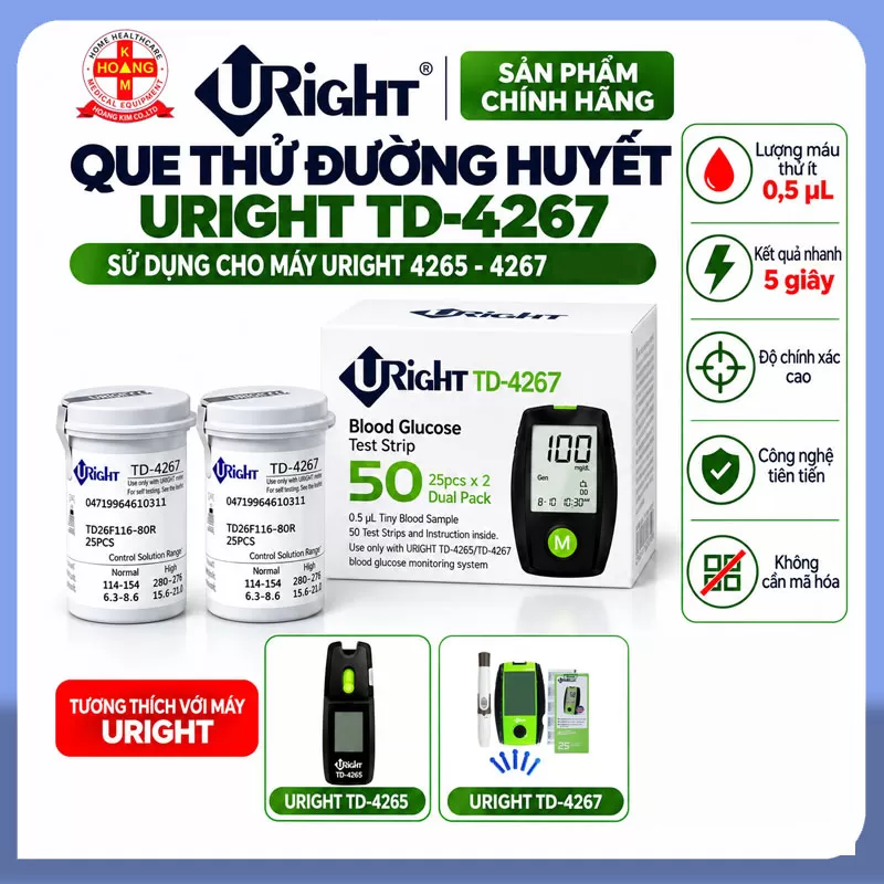 Que thử đường huyết Uright, que thử dùng máy Uright TD4265, TD4267
